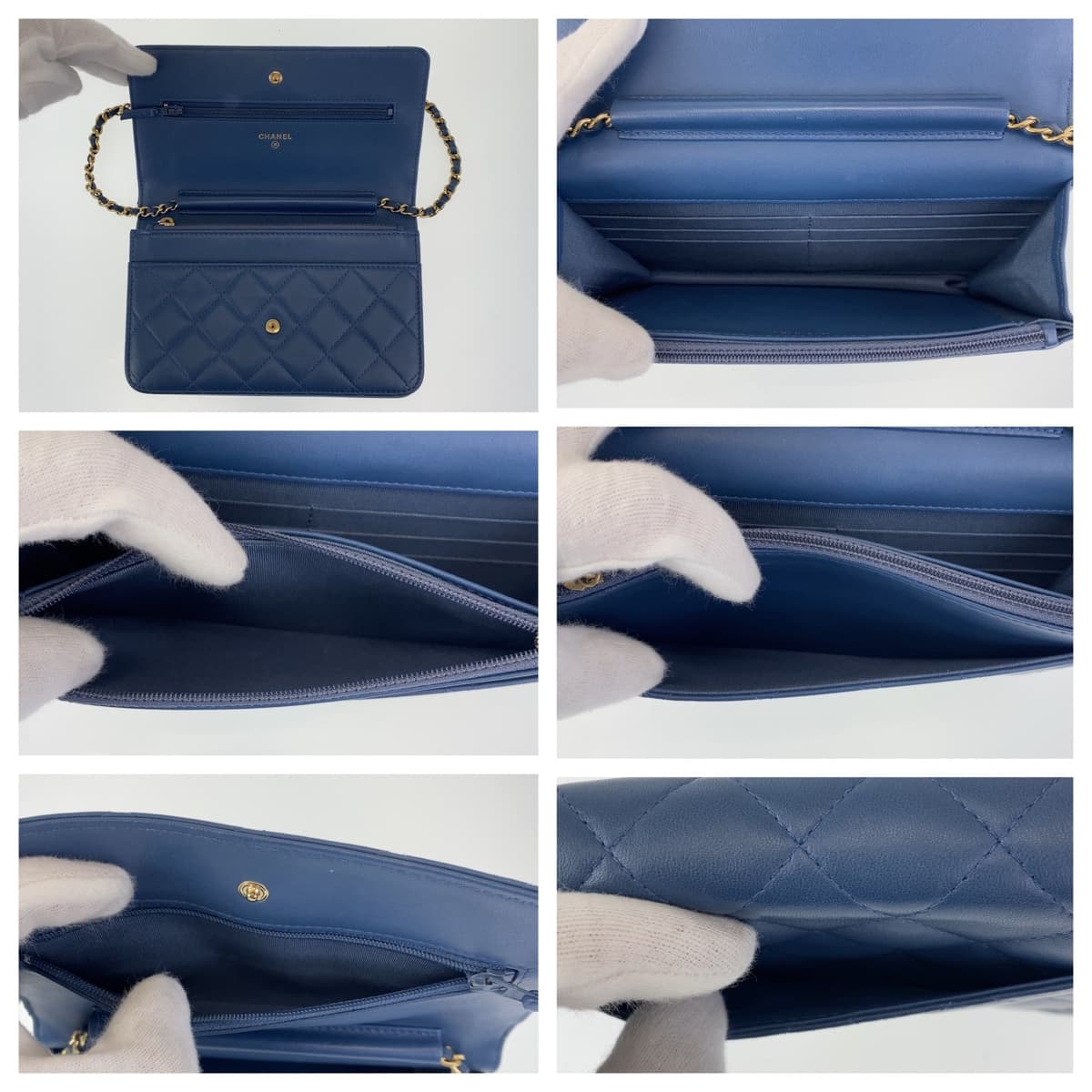 21041
CHANEL シャネル マトラッセ ダブルピース ココマーク ネイビー ゴールド金具 ラムスキン チェーンウォレット ショルダーバッグ ポシェット レディース A