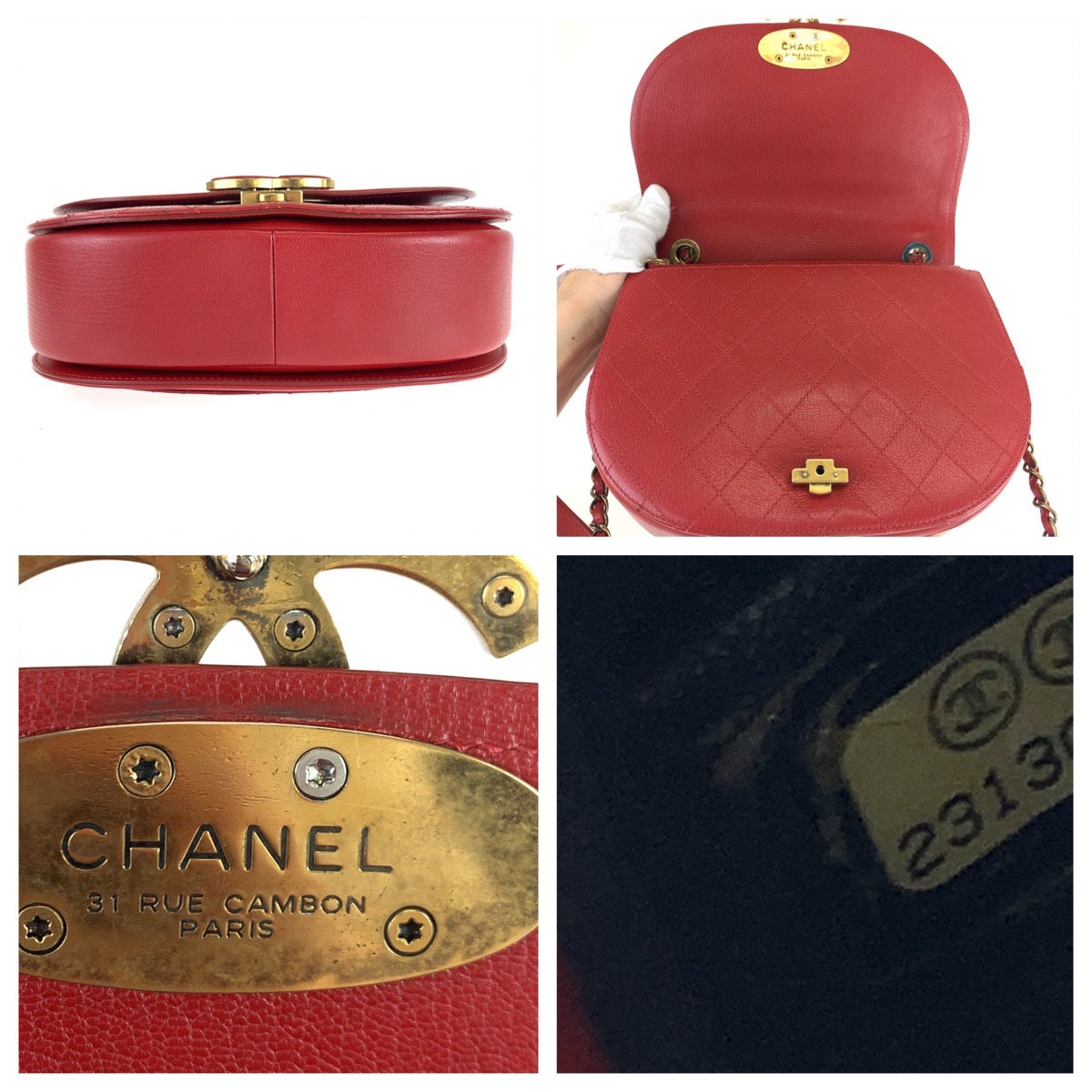 21042
CHANEL シャネル ココカーブ マトラッセ ココマーク レッド ゴールド金具 レザー チェーン ショルダーバッグ ポシェット レディース ABP