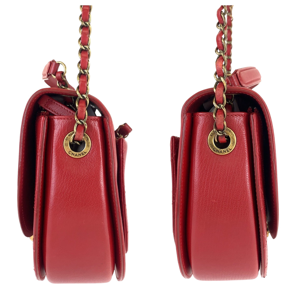 21042
CHANEL シャネル ココカーブ マトラッセ ココマーク レッド ゴールド金具 レザー チェーン ショルダーバッグ ポシェット レディース ABP