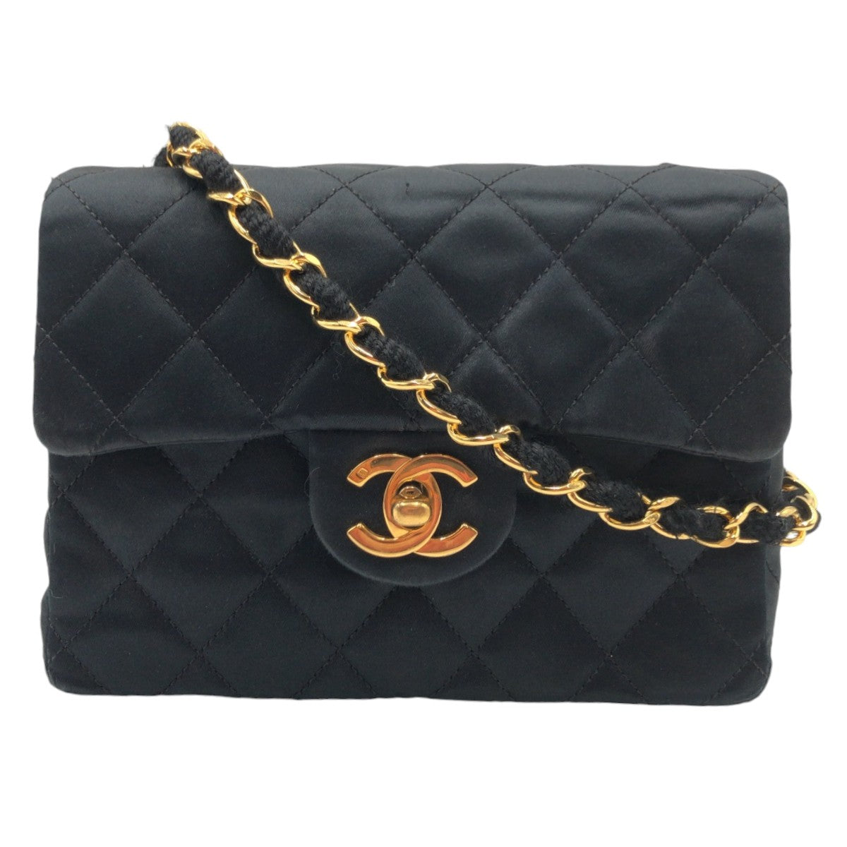 21044
CHANEL シャネル ヴィンテージ ミニマトラッセ ココマーク ターンロック ブラック 黒 ゴールド金具 サテン 斜め掛け ショルダーバッグ レディース AB