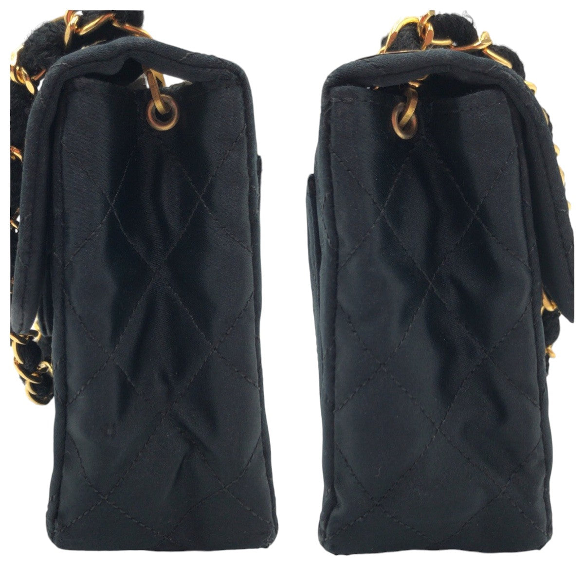 21044
CHANEL シャネル ヴィンテージ ミニマトラッセ ココマーク ターンロック ブラック 黒 ゴールド金具 サテン 斜め掛け ショルダーバッグ レディース AB