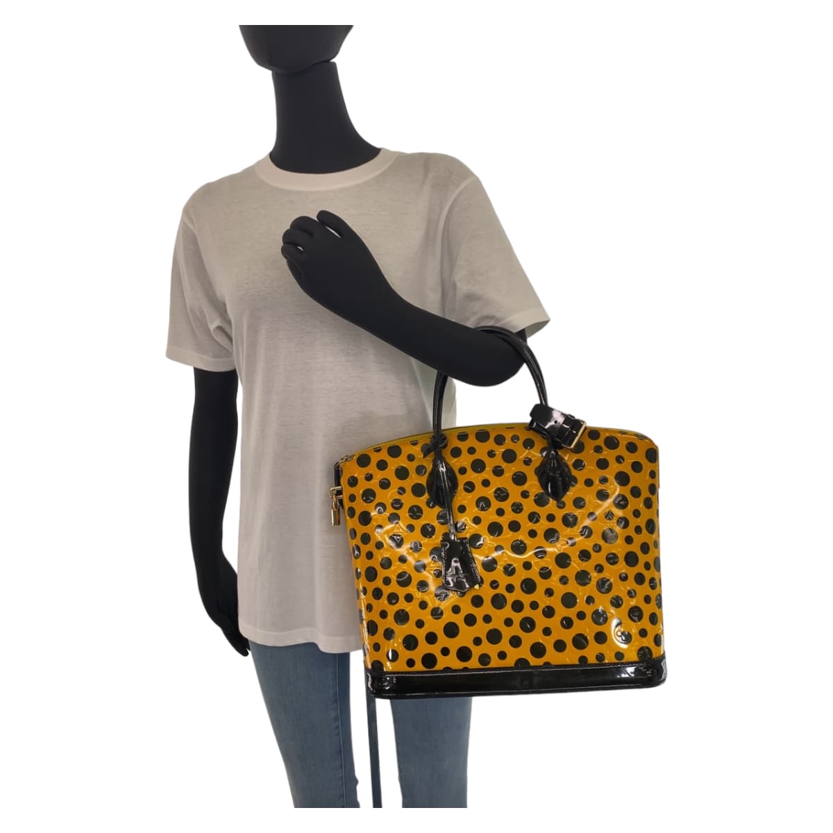 21045
LOUIS VUITTON ルイヴィトン ヴィンテージ モノグラム ヴェルニ ロックイットMM 草間彌生 イエロー ブラック ゴールド金具 パテントレザー M91398 ハンドバッグ トートバッグ レディース AB