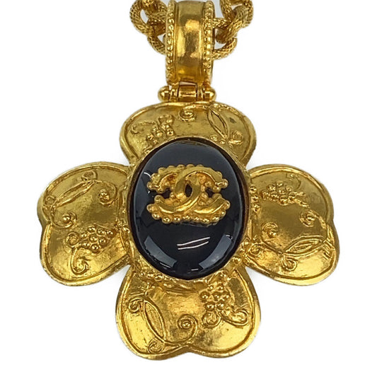 21046
CHANEL シャネル ヴィンテージ グリポア 天然石 ココマーク フラワー ゴールド ブラック メッキ ネックレス ペンダント レディース A