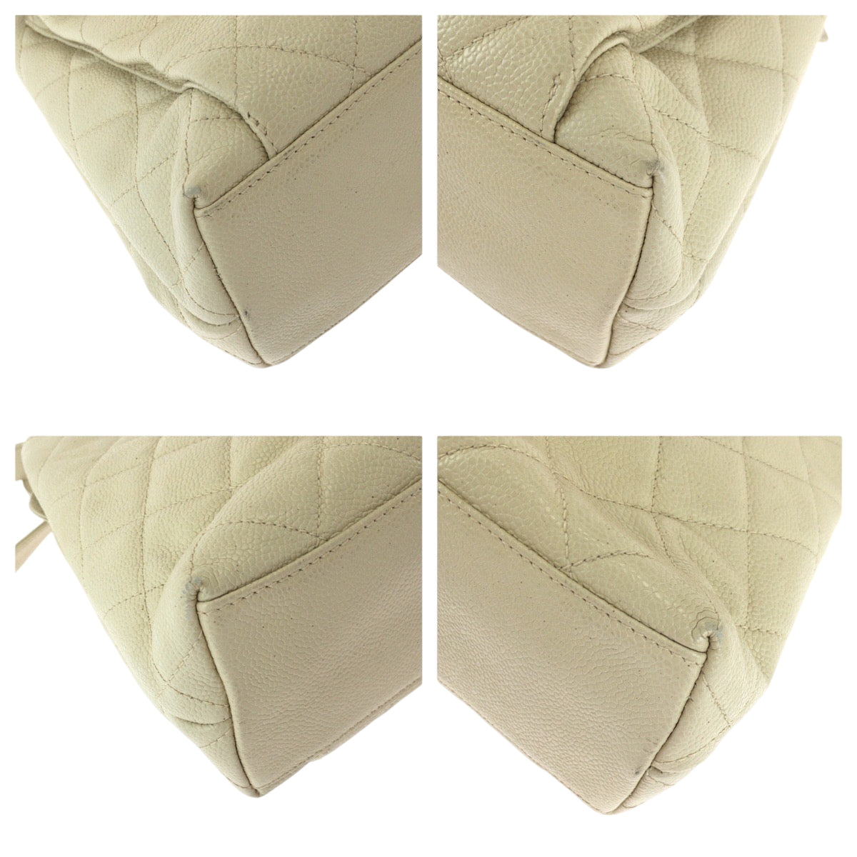 21049
CHANEL シャネル ヴィンテージ マトラッセ ココマーク ターンロック アイボリー シルバー金具 キャビアスキン チェーンショルダーバッグ レディース AB