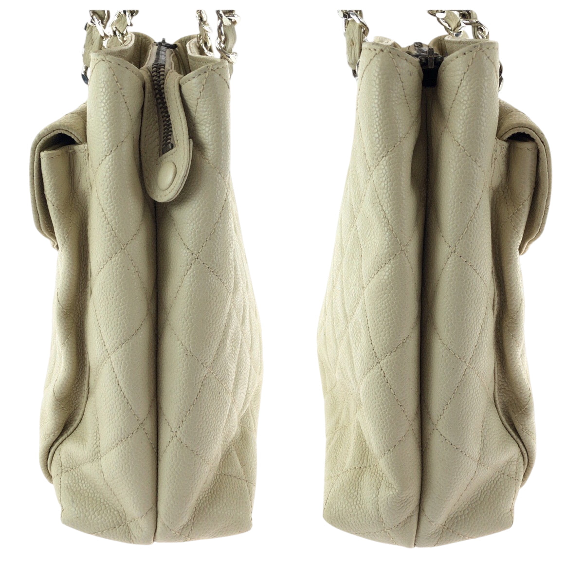 21049
CHANEL シャネル ヴィンテージ マトラッセ ココマーク ターンロック アイボリー シルバー金具 キャビアスキン チェーンショルダーバッグ レディース AB