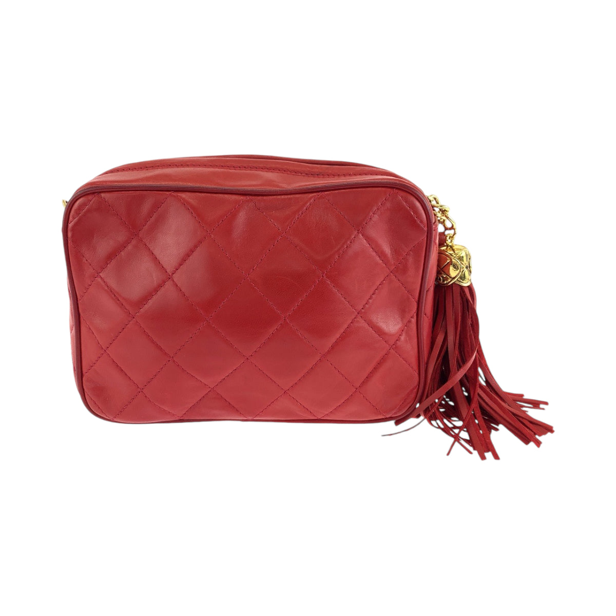 21051
CHANEL シャネル ヴィンテージ マトラッセ ココマーク フリンジ タッセル レッド ゴールド金具 ラムスキン ショルダーバッグ 肩掛け レディース ABP