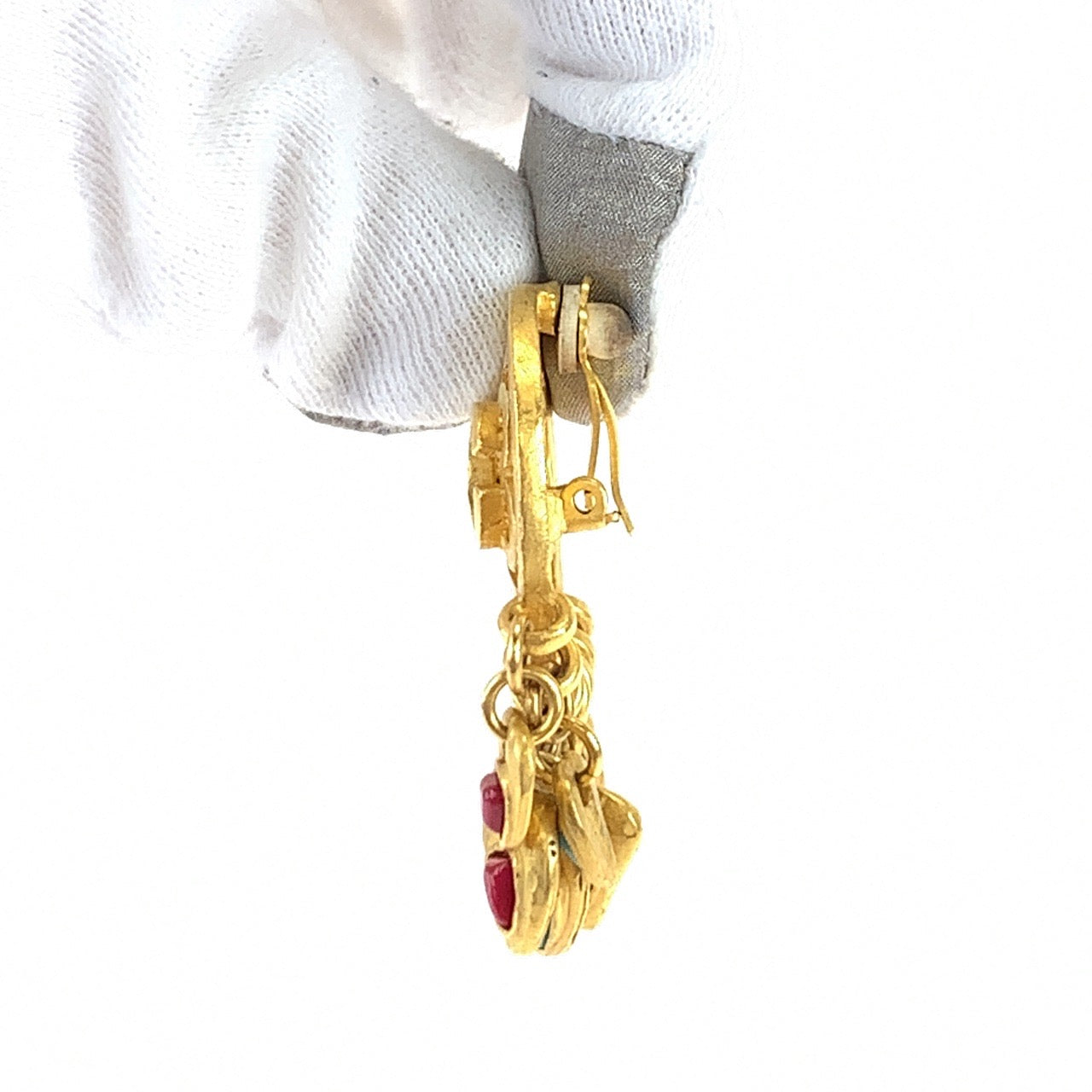 21052
CHANEL シャネル ヴィンテージ ココマーク ストーン ゴールド レッド ブルー メッキ イヤリング スイングイヤリング レディース A