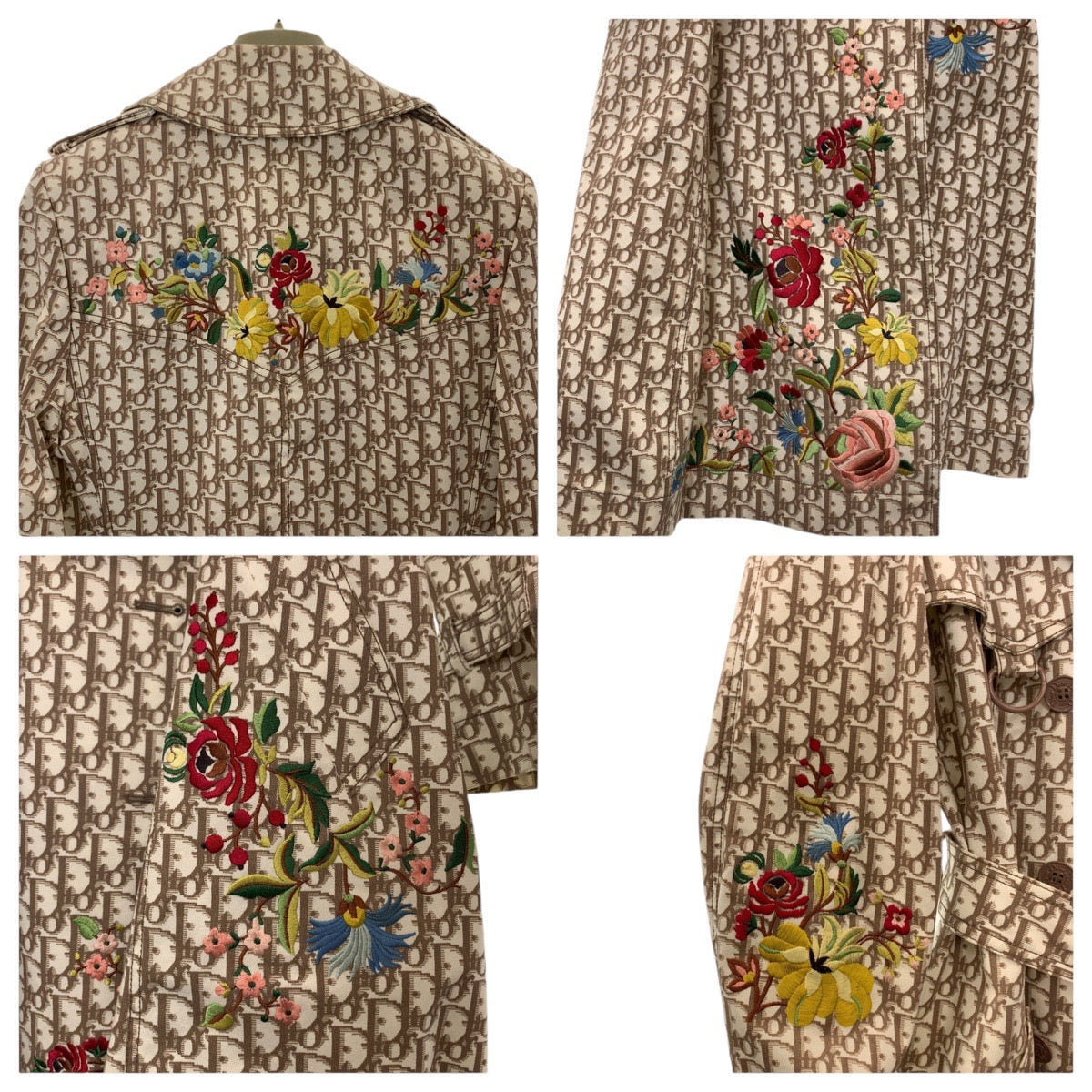 21055
Dior ディオール ヴィンテージ トロッター 花柄 刺繍 サイズ36 ベージュ シルバー金具 コットン トレンチコート レディース A180
