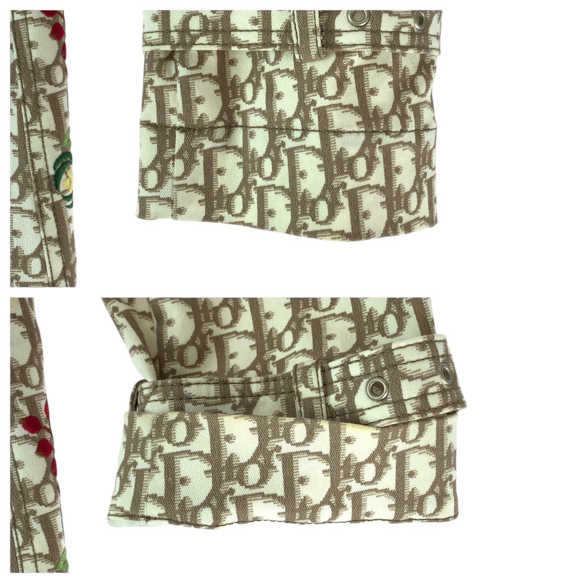 21055
Dior ディオール ヴィンテージ トロッター 花柄 刺繍 サイズ36 ベージュ シルバー金具 コットン トレンチコート レディース A180