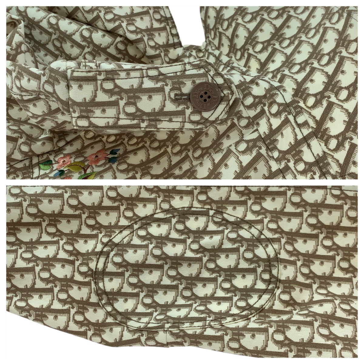 21055
Dior ディオール ヴィンテージ トロッター 花柄 刺繍 サイズ36 ベージュ シルバー金具 コットン トレンチコート レディース A180