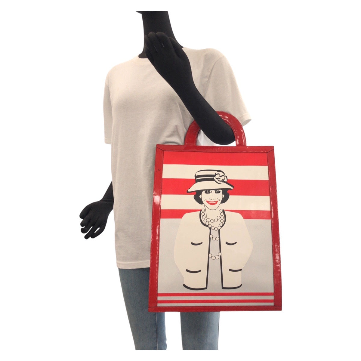 21056
CHANEL シャネル ヴィンテージ チョコバー マドモアゼル ココシャネル レッド ホワイト ブラック エナメル / キャンバス / レザー トートバッグ ハンドバッグ レディース ABP110