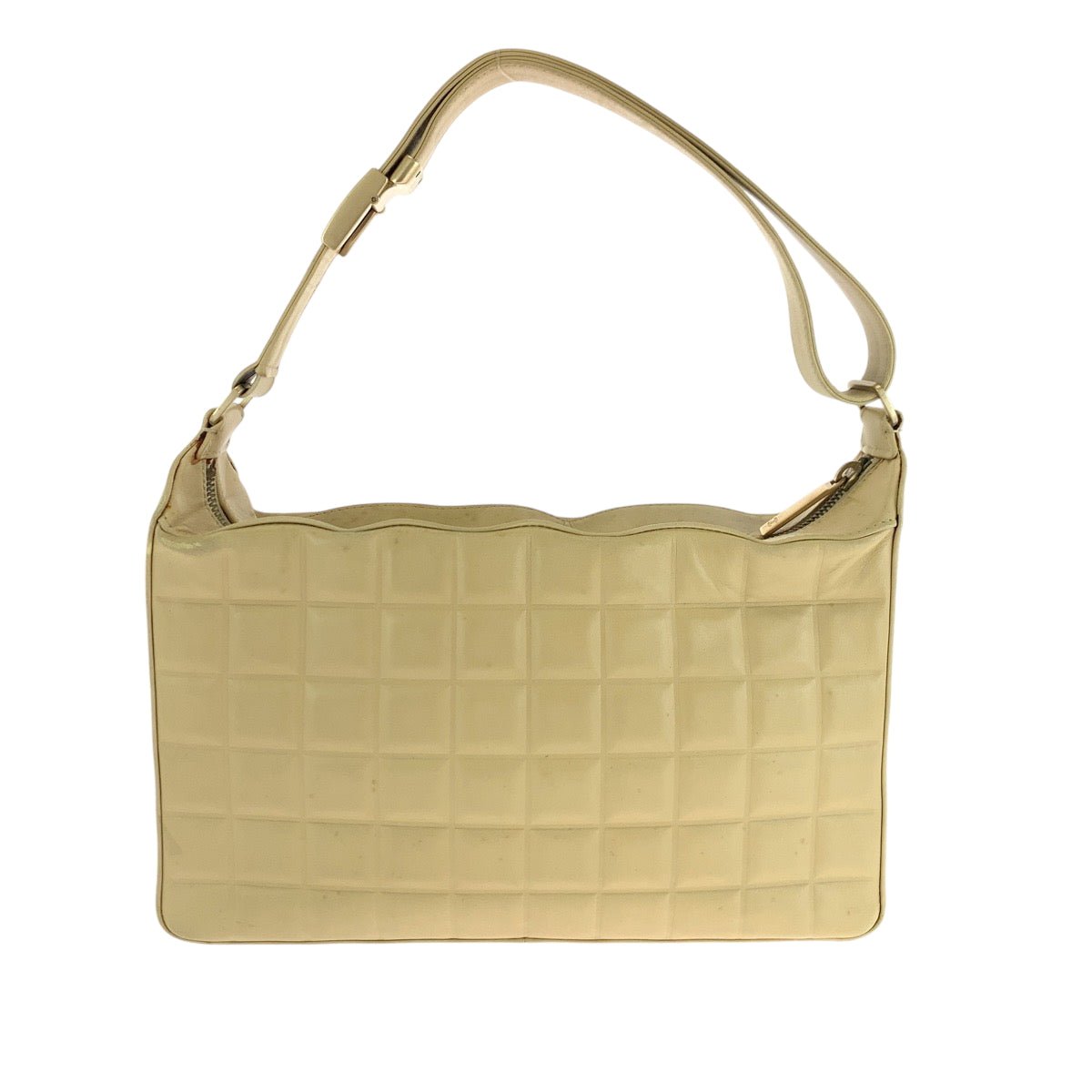 21058
CHANEL シャネル ヴィンテージ チョコバー ココマーク ベージュ ゴールド金具 ラムスキン ショルダーバッグ ハンドバッグ レディース AB110