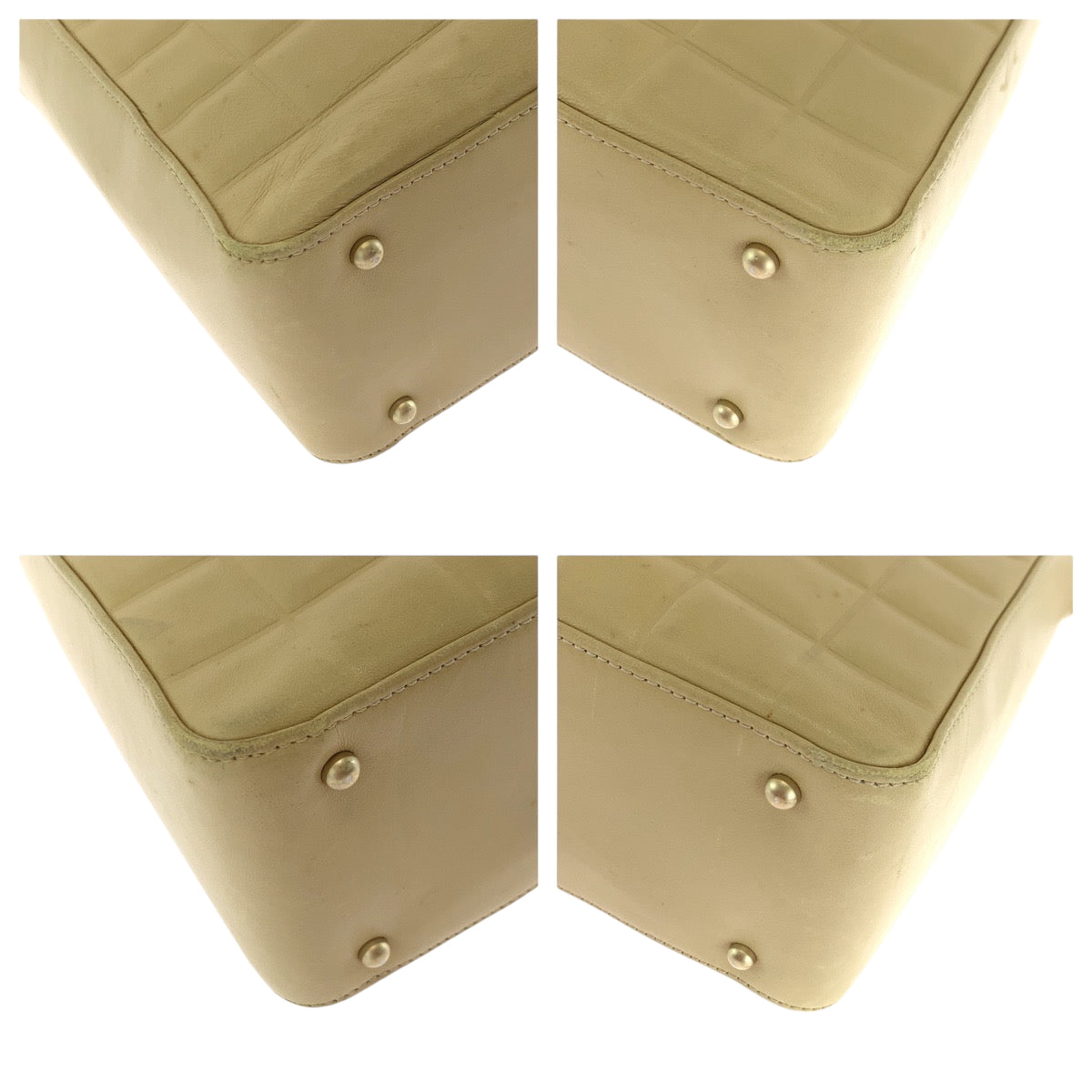 21058
CHANEL シャネル ヴィンテージ チョコバー ココマーク ベージュ ゴールド金具 ラムスキン ショルダーバッグ ハンドバッグ レディース AB110