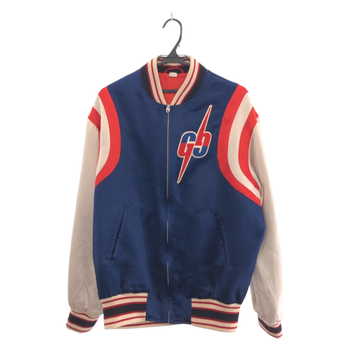 21060
GUCCI グッチ GG サイズ44 ネイビー ホワイト レッド シルバー金具 アセテート / レーヨン / ポリエステル 575315 ZABZR スタジャン ジャンパー メンズ A67