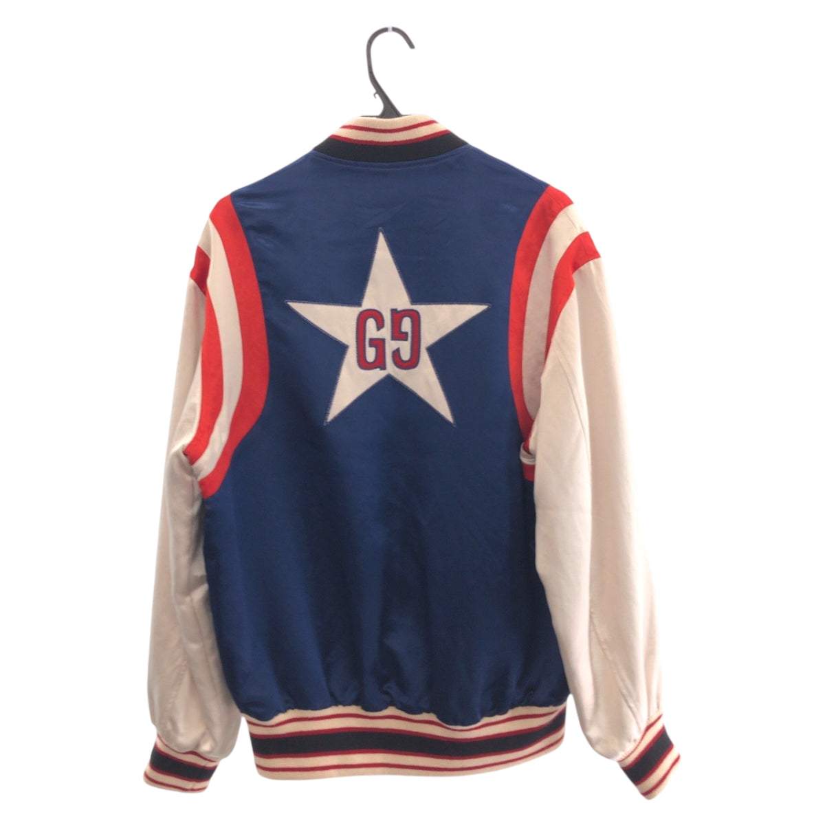 21060
GUCCI グッチ GG サイズ44 ネイビー ホワイト レッド シルバー金具 アセテート / レーヨン / ポリエステル 575315 ZABZR スタジャン ジャンパー メンズ A67