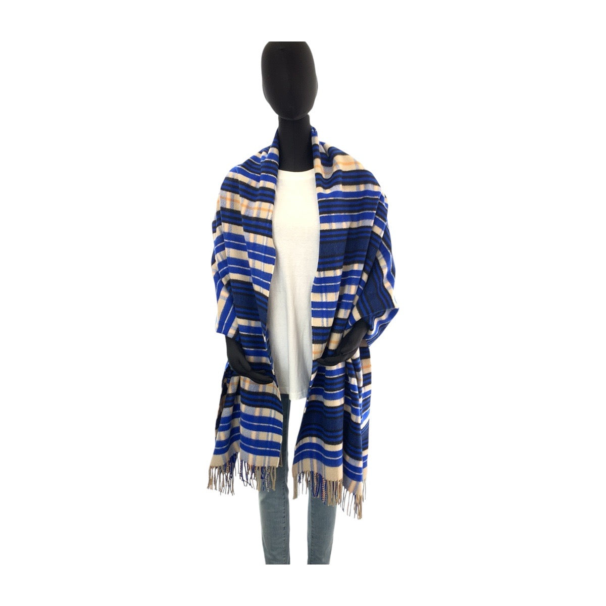 21062
HERMES エルメス 204cm×73cm ブルー マルチカラー カシミヤ マフラー ストール ショール 大判 レディース A64