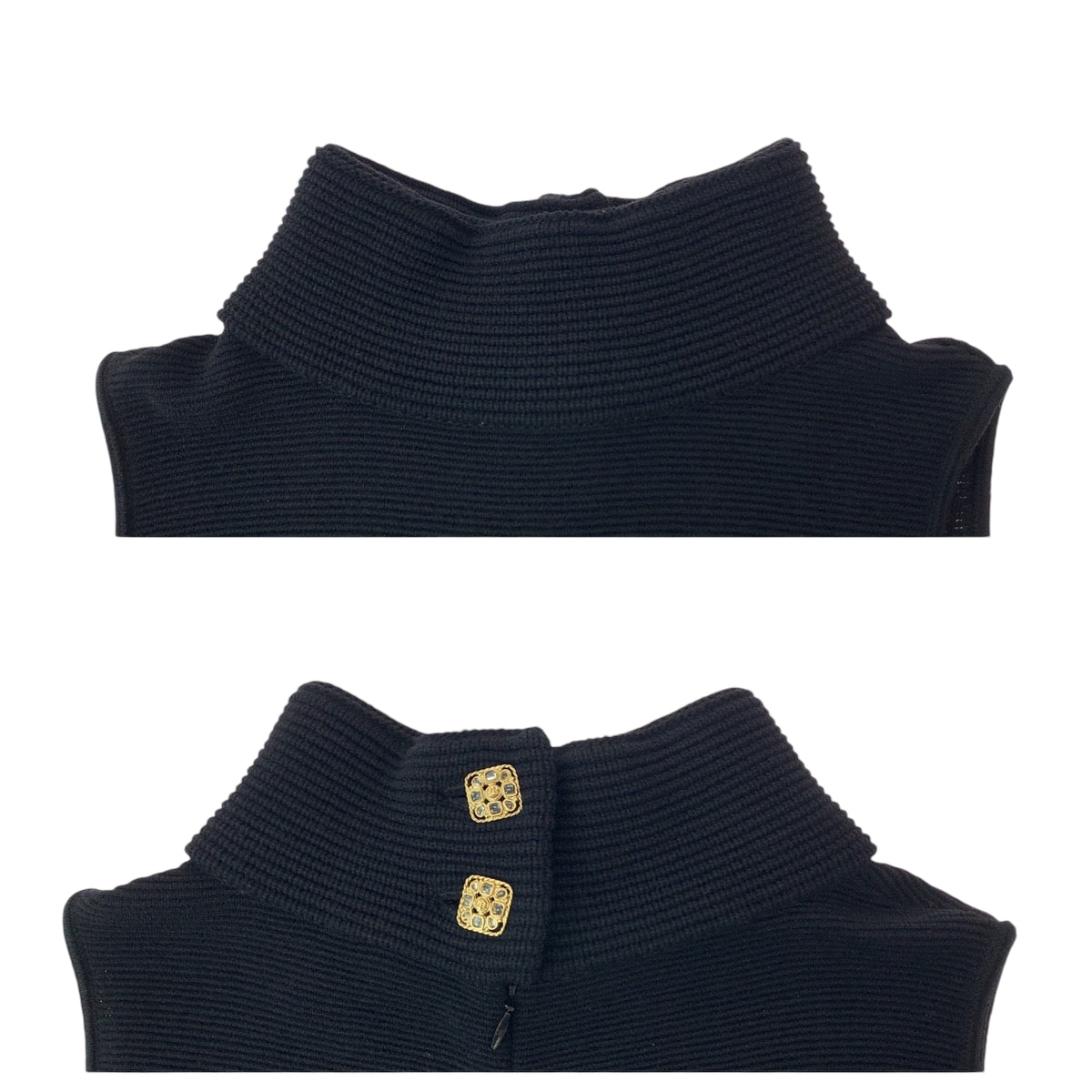 21063
CHANEL シャネル グリポアボタン サイズ34 ブラック ウール P41644K03099 ノースリーブ ニットワンピース レディース A63