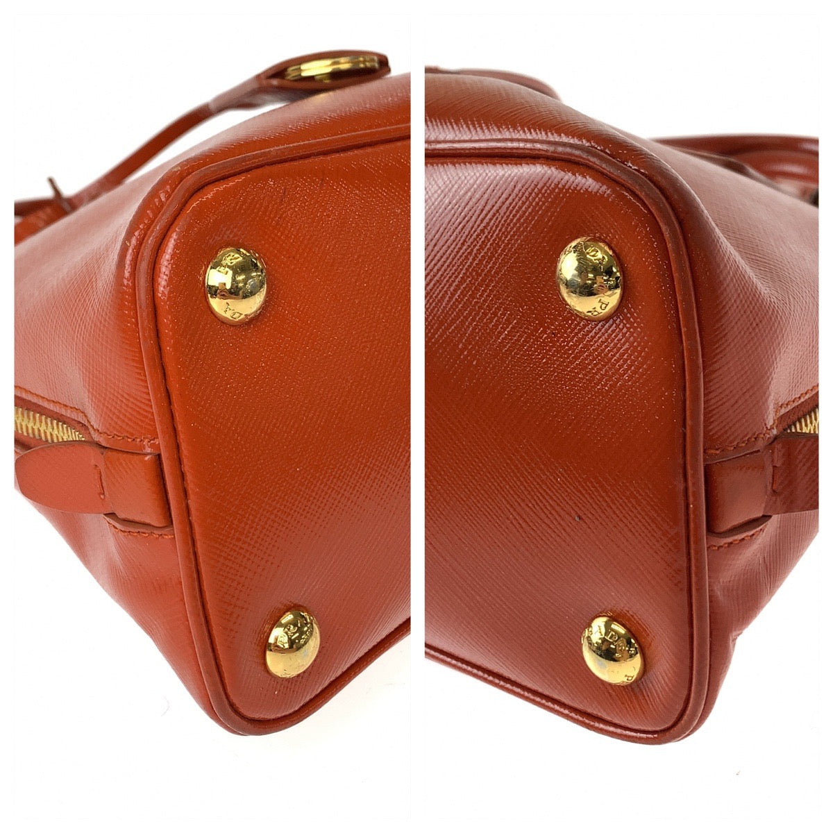 21065
PRADA プラダ プロムナード パテント サフィアーノ 三角ロゴプレート オレンジ ゴールド金具 レザー BL0838 ショルダーバッグ ハンドバッグ レディース ABP58