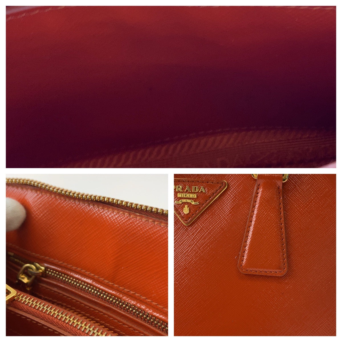 21065
PRADA プラダ プロムナード パテント サフィアーノ 三角ロゴプレート オレンジ ゴールド金具 レザー BL0838 ショルダーバッグ ハンドバッグ レディース ABP58