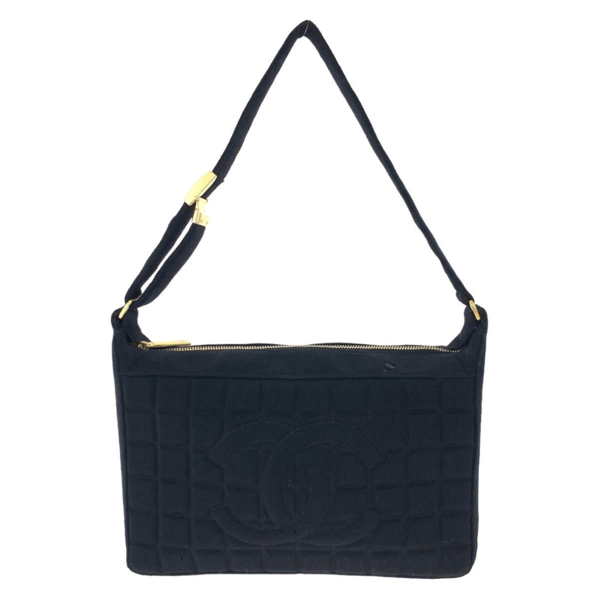 21066
CHANEL シャネル ヴィンテージ チョコバー ココマーク ブラック ゴールド金具 キャンバス ショルダーバッグ ハンドバッグ レディース AB58