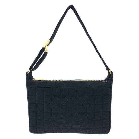 21066
CHANEL シャネル ヴィンテージ チョコバー ココマーク ブラック ゴールド金具 キャンバス ショルダーバッグ ハンドバッグ レディース AB58