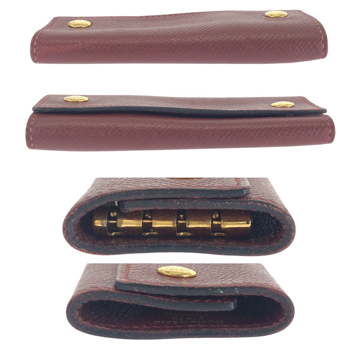 21067
HERMES エルメス ワインレッド ボルドー ゴールド金具 レザー キーケース 4連 男女兼用 レディース ABP20
