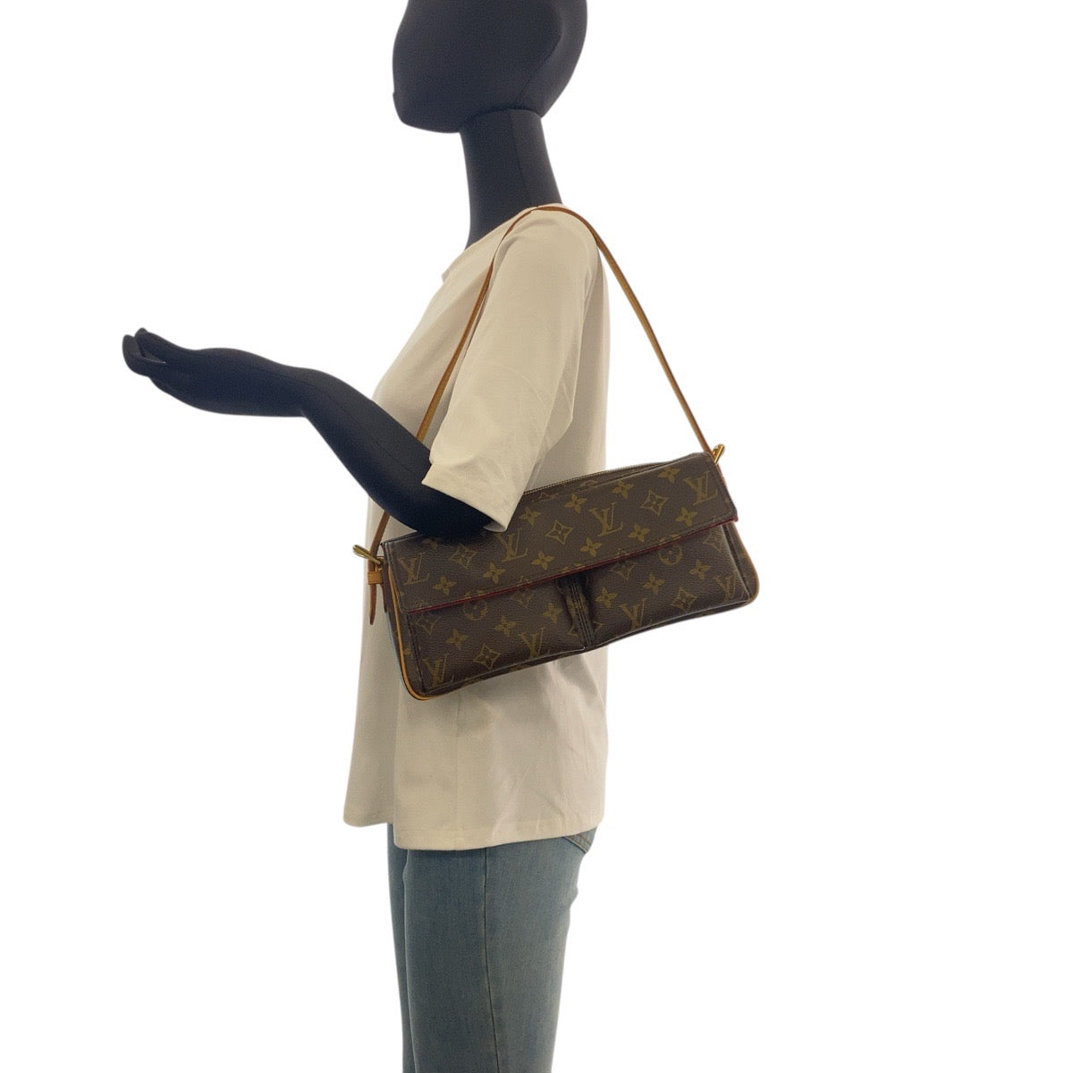 21069
LOUIS VUITTON ルイヴィトン モノグラム ヴィバシテMM ブラウン ゴールド金具 PVC / レザー M51164 ショルダーバッグ レディース A
