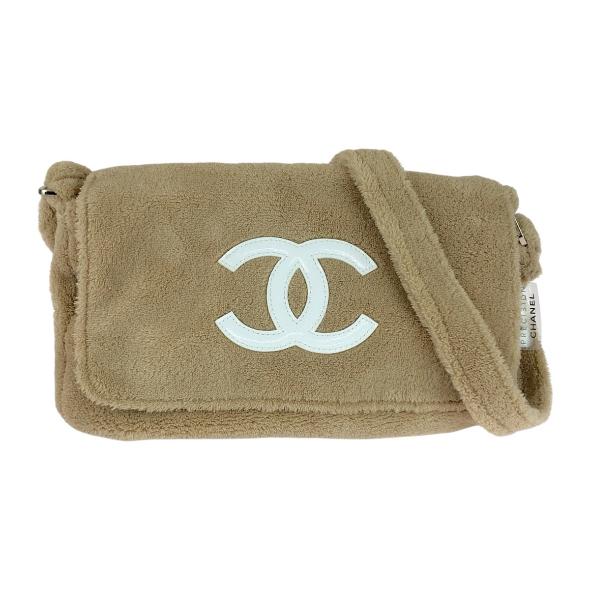 21076
CHANEL シャネル ノベルティ ココマーク ベージュ ホワイト シルバー金具 パイル ショルダーバッグ ポシェット レディース ABP15