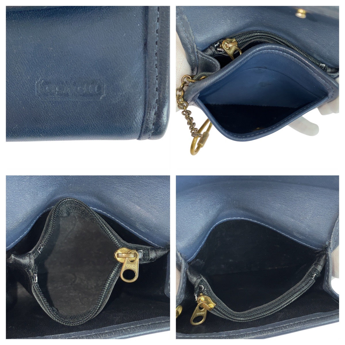 21086
COACH コーチ オールドコーチ キーリング付き ネイビー ブルー ゴールド金具 レザー カードケース 小銭入れ メンズ ABP9