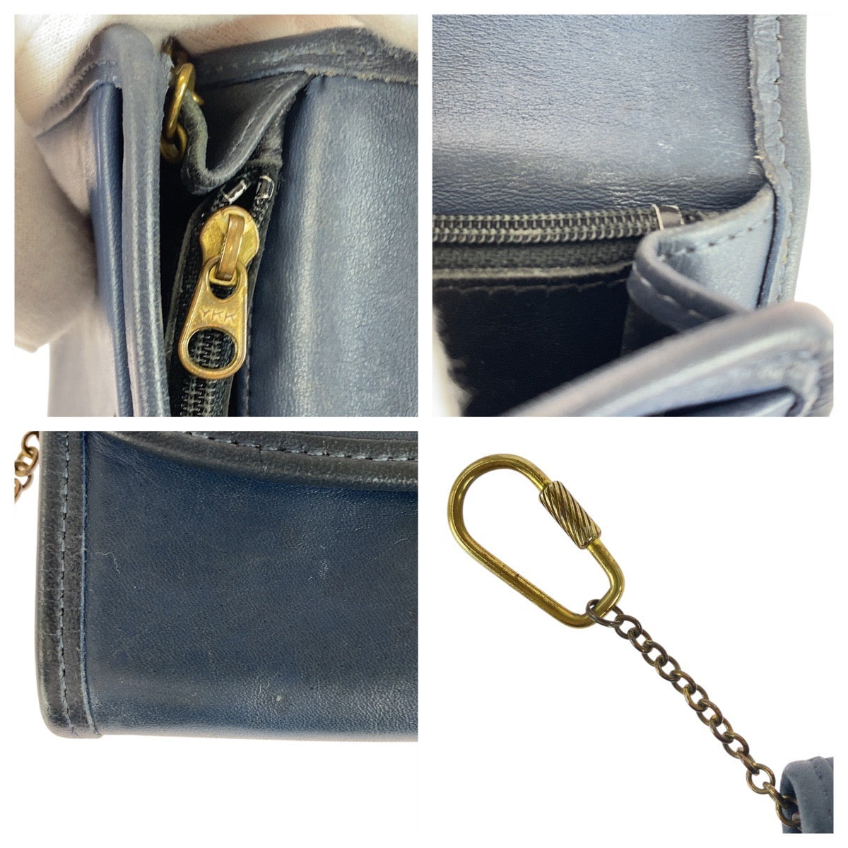 21086
COACH コーチ オールドコーチ キーリング付き ネイビー ブルー ゴールド金具 レザー カードケース 小銭入れ メンズ ABP9