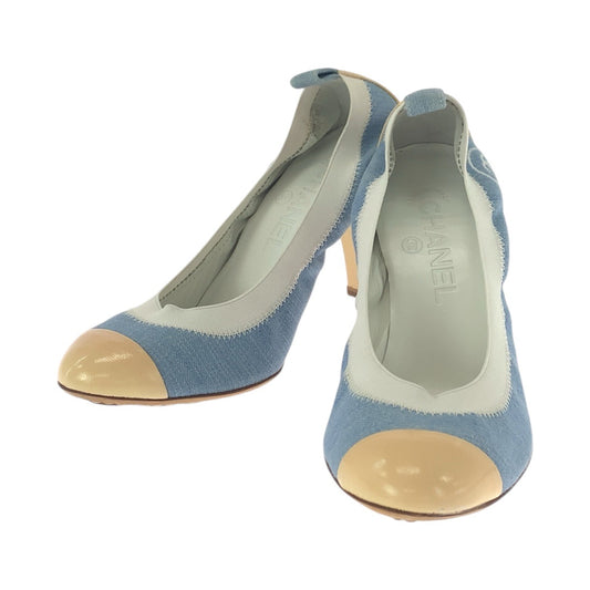 21087
CHANEL シャネル ココマーク サイズ37C ブルー デニム ベージュ デニム / パテントレザー パンプス ハイヒール レディース A28