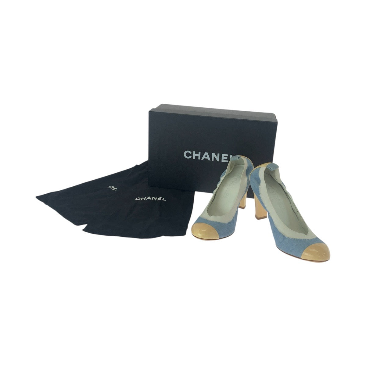 21087
CHANEL シャネル ココマーク サイズ37C ブルー デニム ベージュ デニム / パテントレザー パンプス ハイヒール レディース A28