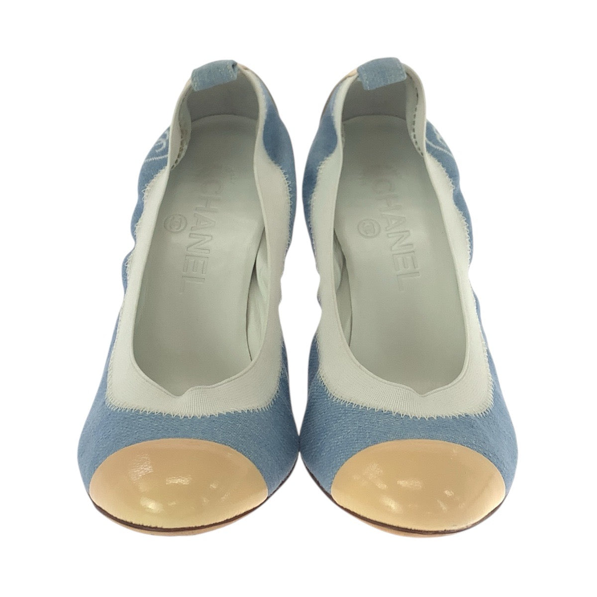 21087
CHANEL シャネル ココマーク サイズ37C ブルー デニム ベージュ デニム / パテントレザー パンプス ハイヒール レディース A28