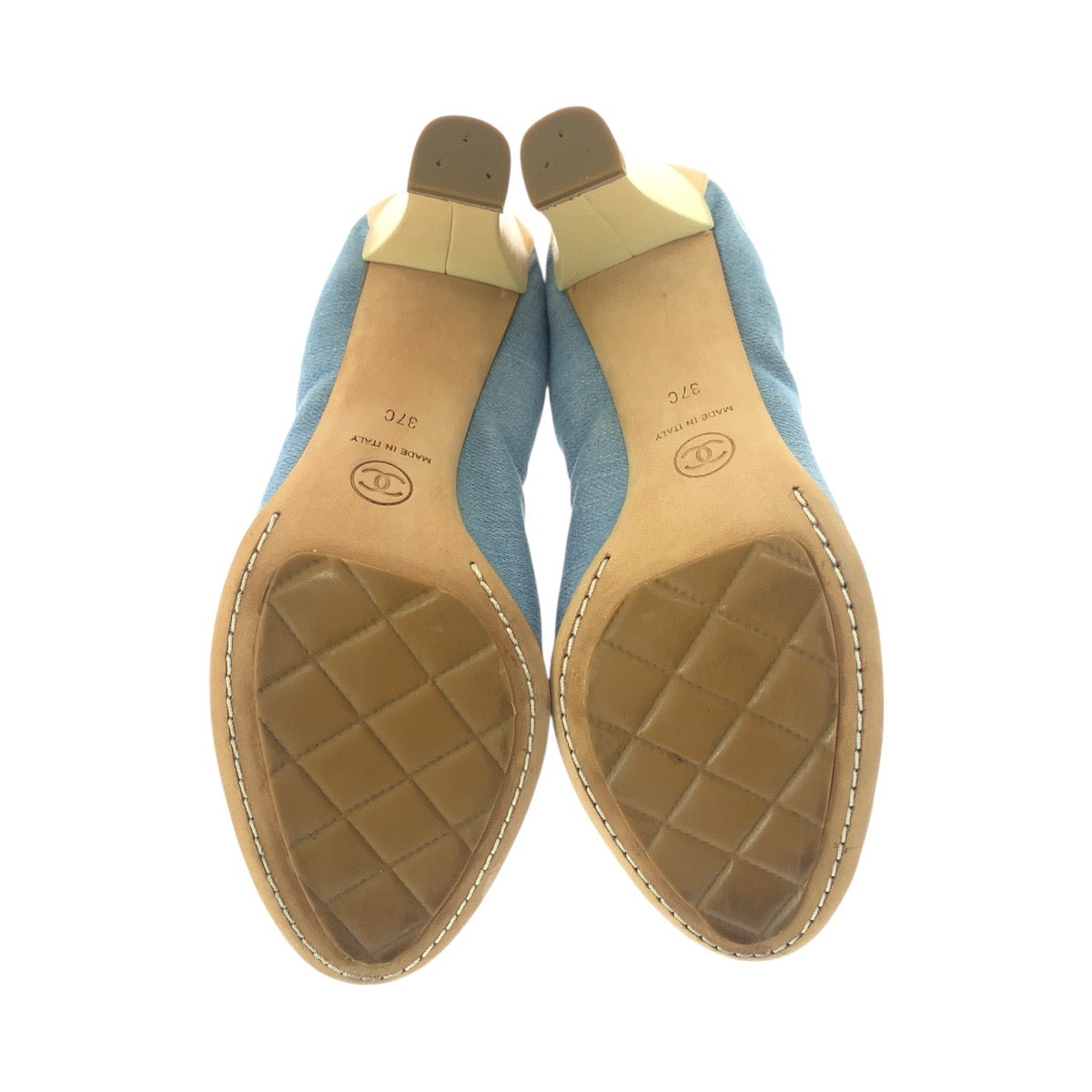 21087
CHANEL シャネル ココマーク サイズ37C ブルー デニム ベージュ デニム / パテントレザー パンプス ハイヒール レディース A28