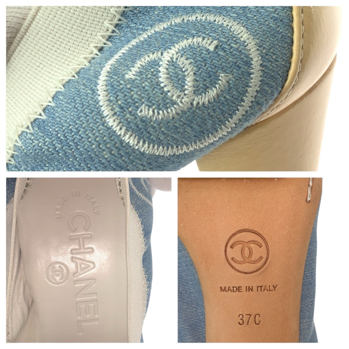 21087
CHANEL シャネル ココマーク サイズ37C ブルー デニム ベージュ デニム / パテントレザー パンプス ハイヒール レディース A28