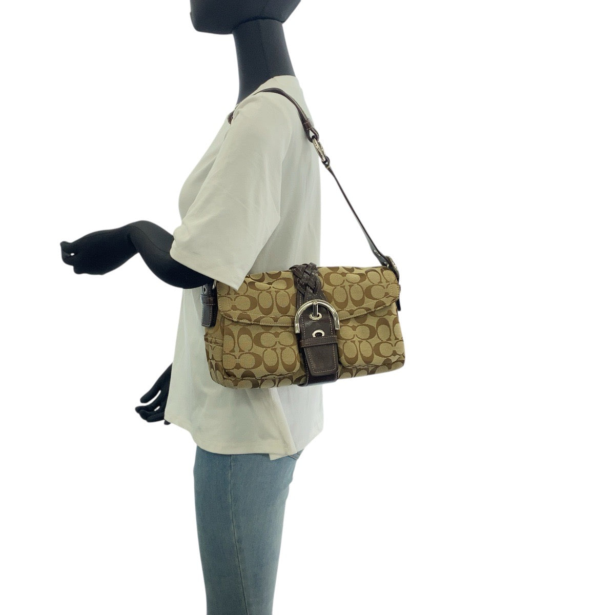 21088
COACH Signature Soho Beige Brown Silver Hardware Canvas / Leather K05Q-6314 Shoulder Bag Ladies A16