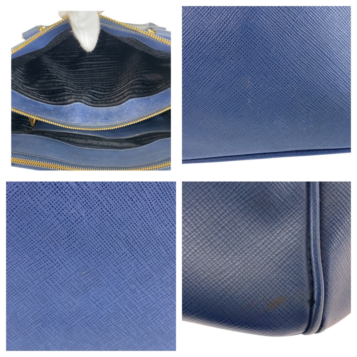 21093
PRADA プラダ サフィアーノ ガレリア 三角ロゴプレート ブルー ゴールド金具 レザー ハンドバッグ ショルダーバッグ 2way レディース ABP56