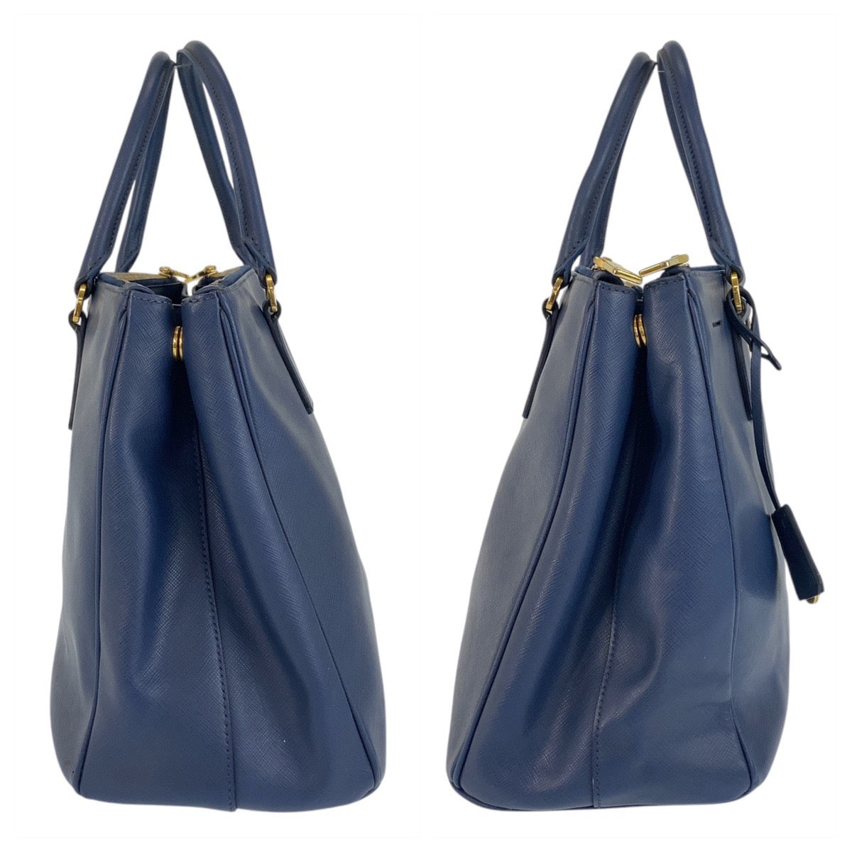 21093
PRADA プラダ サフィアーノ ガレリア 三角ロゴプレート ブルー ゴールド金具 レザー ハンドバッグ ショルダーバッグ 2way レディース ABP56