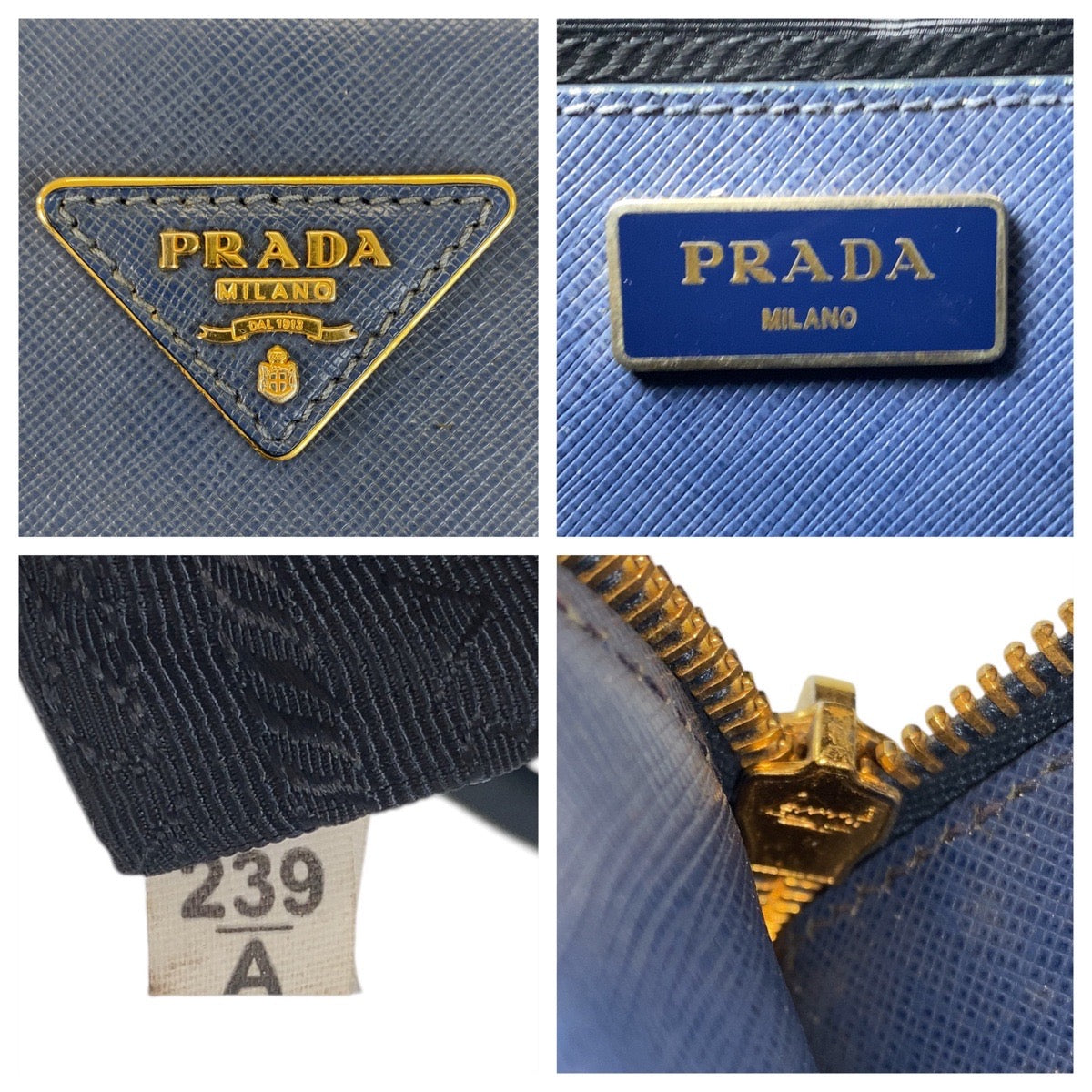 21093
PRADA プラダ サフィアーノ ガレリア 三角ロゴプレート ブルー ゴールド金具 レザー ハンドバッグ ショルダーバッグ 2way レディース ABP56