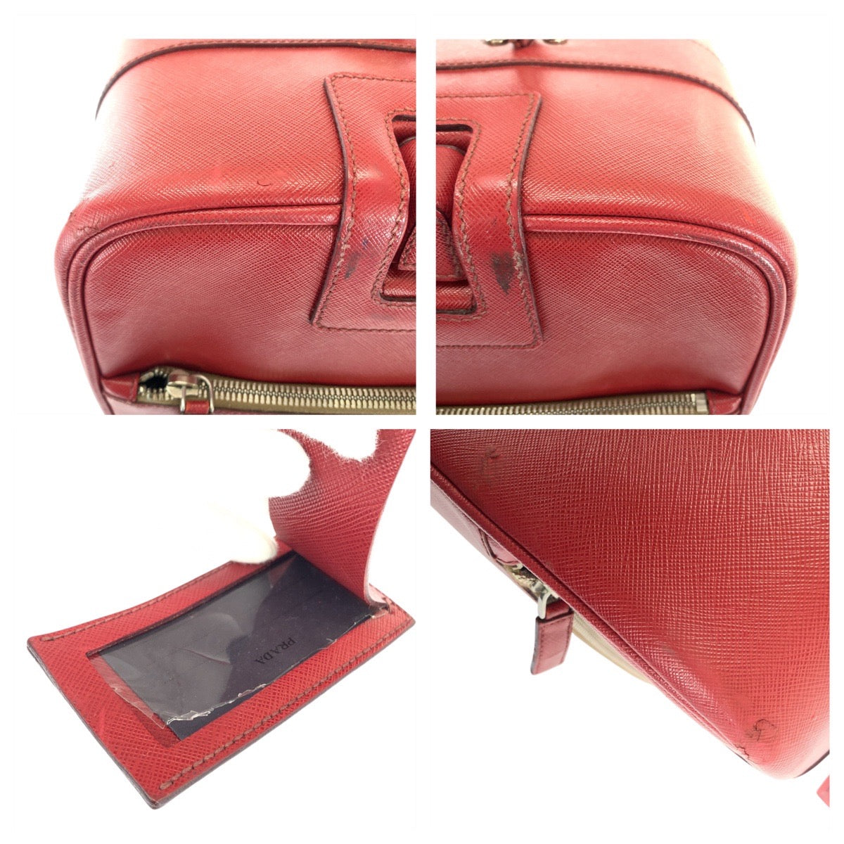 21096
PRADA プラダ サフィアーノ 三角ロゴプレート レッド シルバー金具 レザー VV030K キャリーバッグ スーツケース キャリーケース レディース AB54