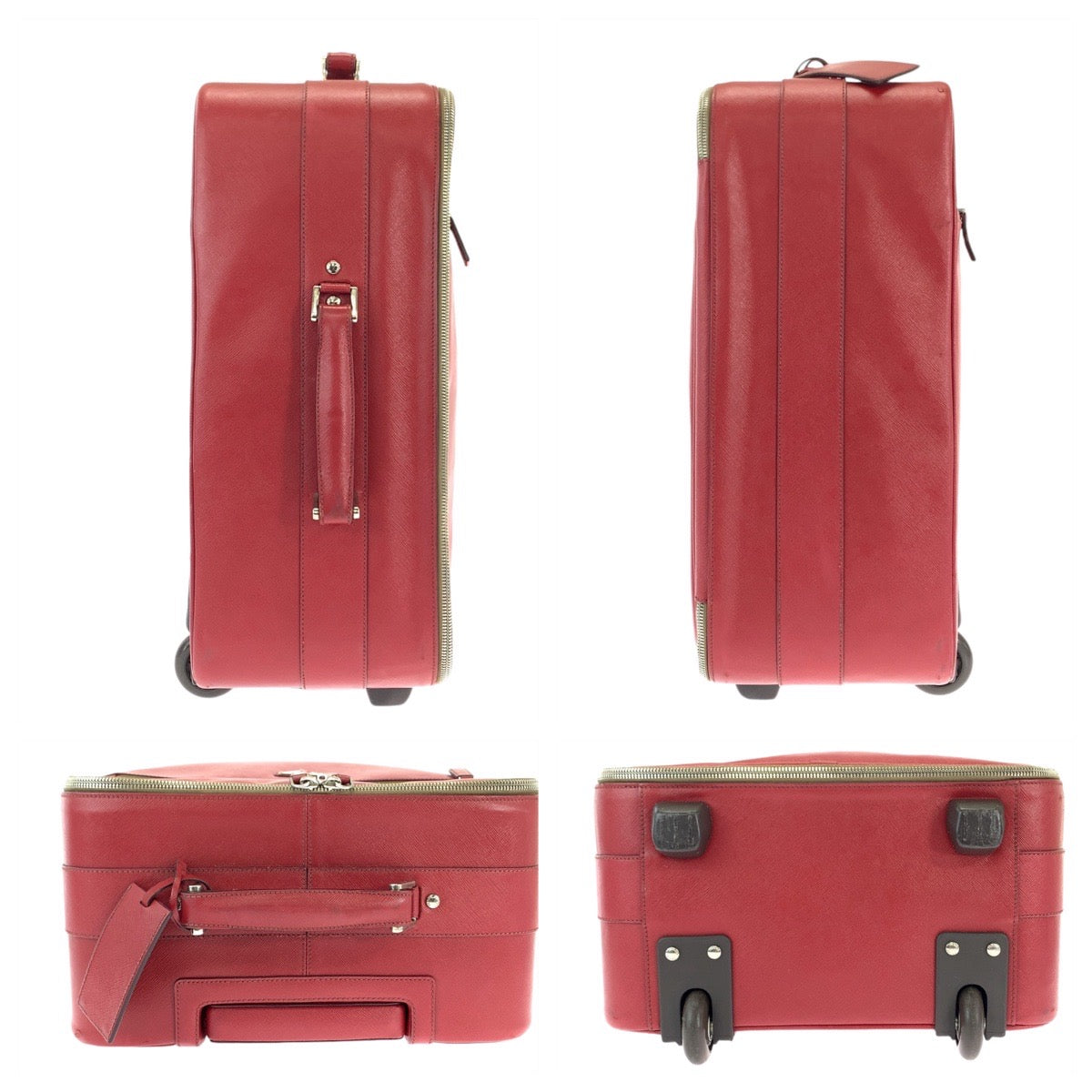 21096
PRADA プラダ サフィアーノ 三角ロゴプレート レッド シルバー金具 レザー VV030K キャリーバッグ スーツケース キャリーケース レディース AB54