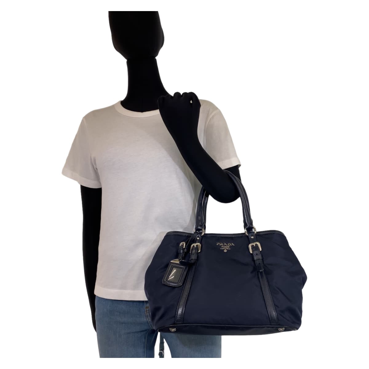 PRADA プラダ テスート ネイビー ナイロン / レザー ハンドバッグ トートバッグ レディース ABP46