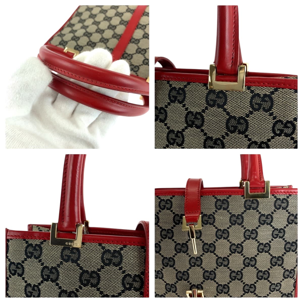 21111
GUCCI Jackie Grey Red Gold Hardware GG Canvas 002 1065 Handbag Tote Bag Ladies A48