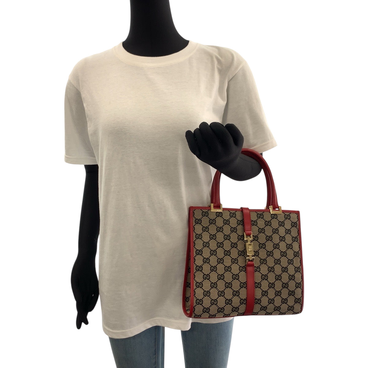 21111
GUCCI Jackie Grey Red Gold Hardware GG Canvas 002 1065 Handbag Tote Bag Ladies A48