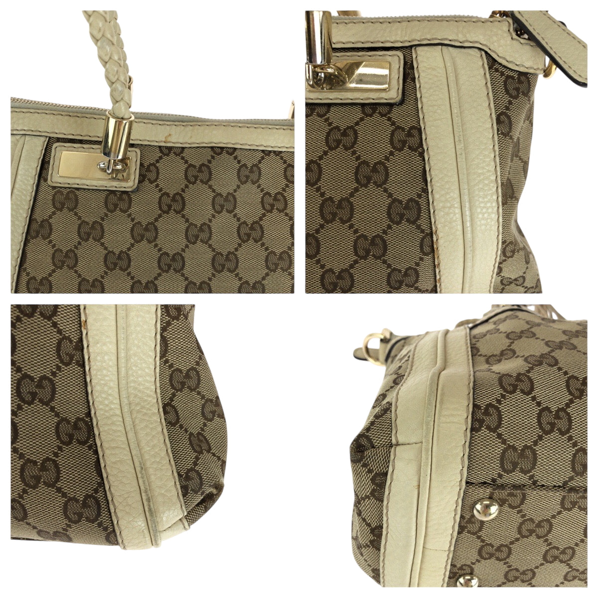 21115
GUCCI Guccissima Bella Beige Ivory Gold Hardware GG Canvas 282300 Shoulder Bag Handbag 2way Ladies ABP40