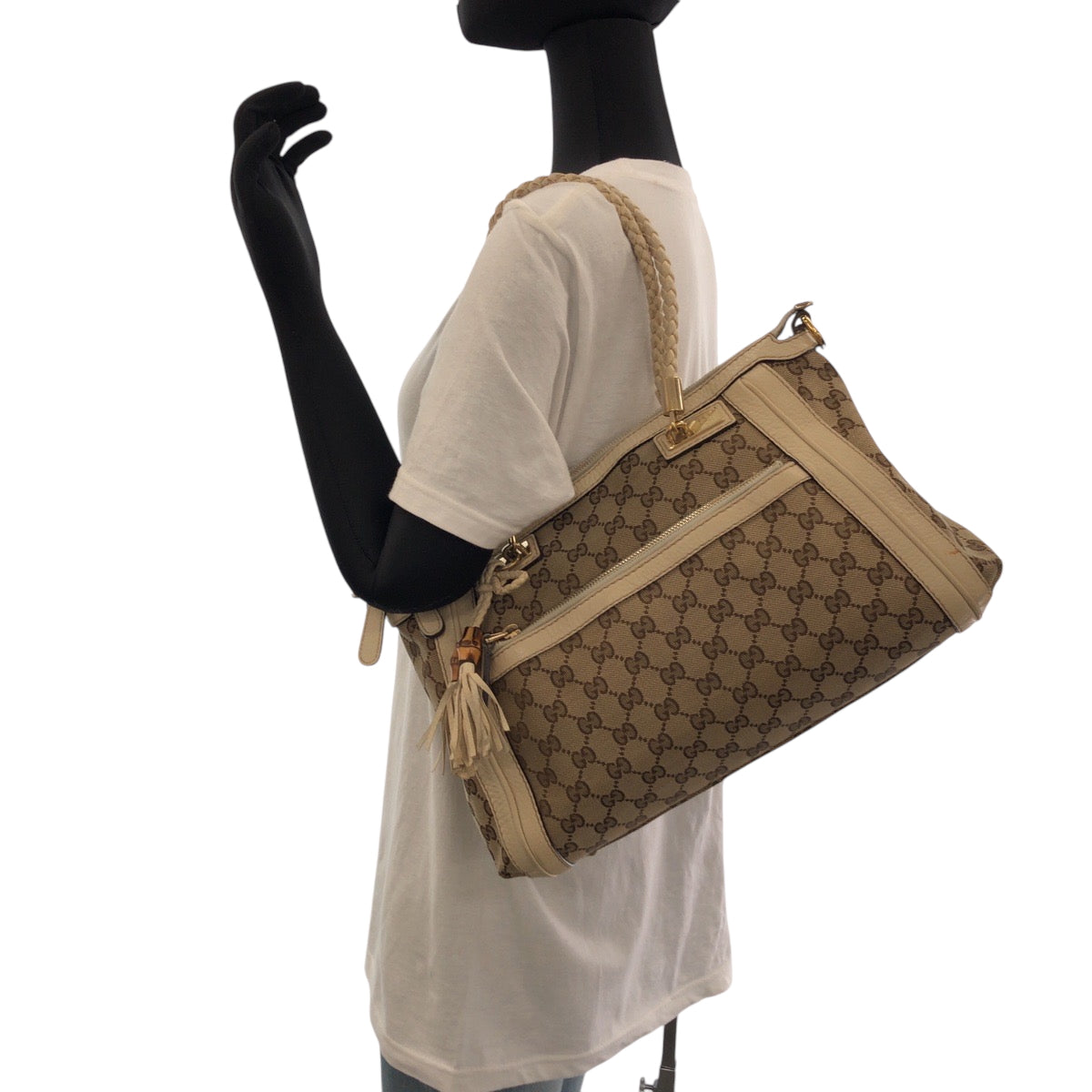 21115
GUCCI Guccissima Bella Beige Ivory Gold Hardware GG Canvas 282300 Shoulder Bag Handbag 2way Ladies ABP40