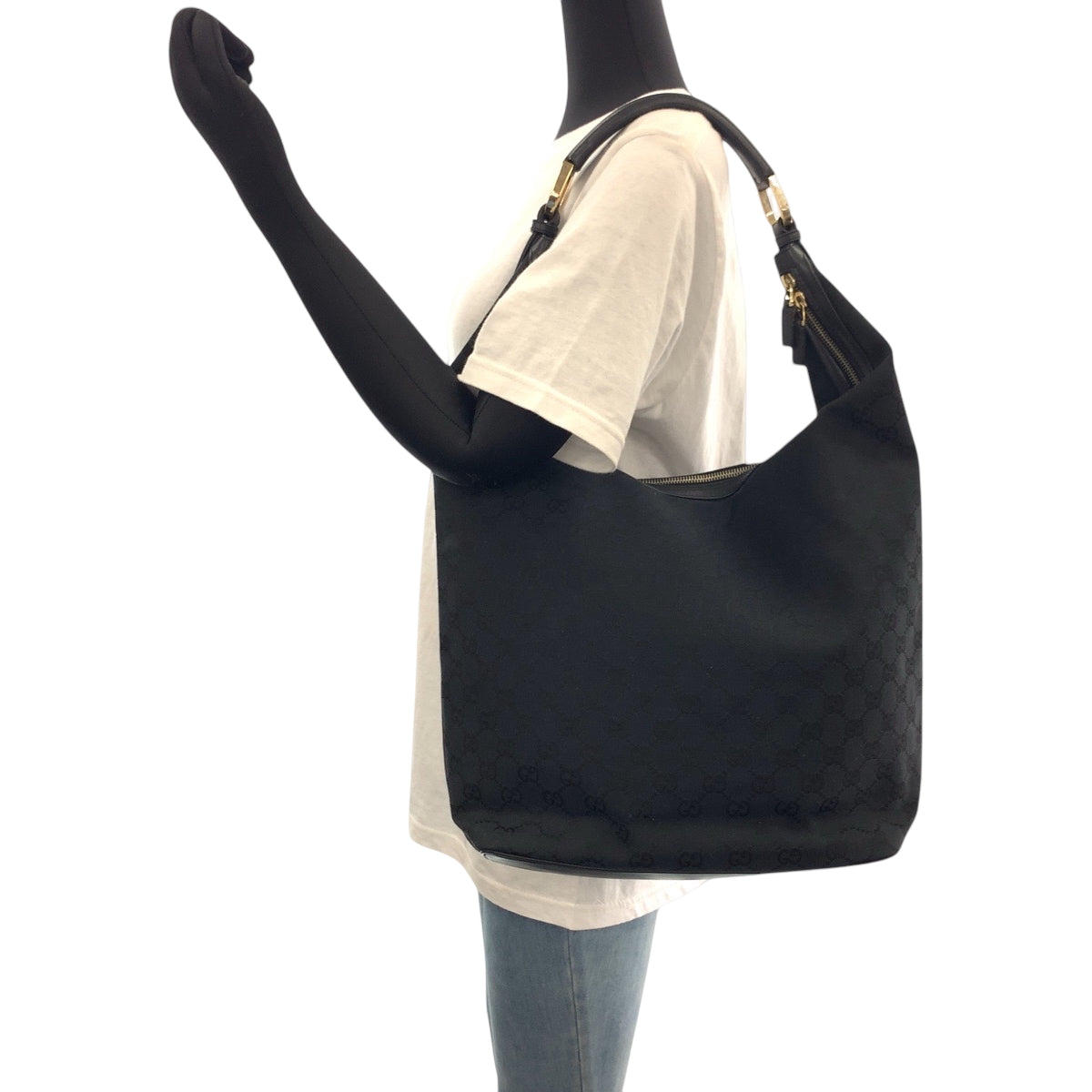 21117
GUCCI Black Gold Hardware GG Canvas 001 42870 Hobo Shoulder Bag Shoulder Carry Women's A46