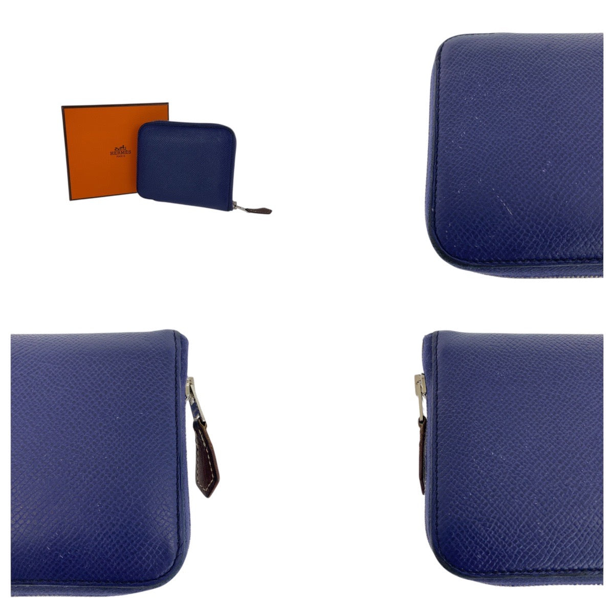 21125
HERMES エルメス アザップ シルクイン コンパクト ネイビー シルバー金具 ヴォーエプソン / シルク 折財布 コインケース 小銭入れ C刻印 レディース AB36