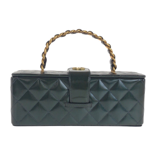 21126
CHANEL シャネル ヴィンテージ マトラッセ ダークグリーン メタリック ゴールド金具 エナメル ハンドバッグ バニティバッグ レディース A380
