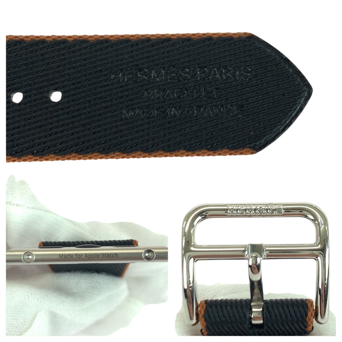 21127
HERMES エルメス ツイルジャンプ シンプルトゥールストラップ ブラック ブラウン シルバー金具 キャンバス 腕時計 アップルウォッチバンド 41mm 男女兼用 レディース SA23